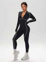 Combinaison de yoga taille haute pour femme grande taille, dos découpé, unie, en tissu intelligent imperméable et respirant, extensible dans les quatre sens, longueur intégrale, pour le fitness
