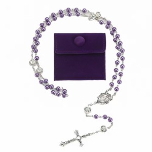 Rosario Personalizzato in Argento con Perle di Vetro e Crocifisso per Prima Comunione, Matrimonio o Regalo di Cresima - Product Image 3