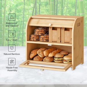 Bac de rangement écologique de qualité alimentaire en bambou, grand pain, gâteau, fruits, support de boîte, comptoir avec poignée - Product Image 3