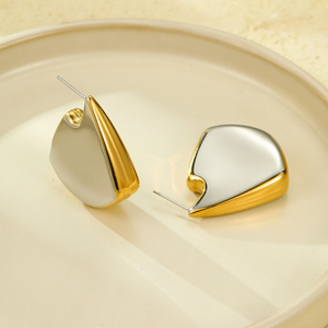 Stainless steel <b>earrings</b> with <b>gold</b> and silver color combination and geometric design - a unique and niche accessory. - Product Image 6