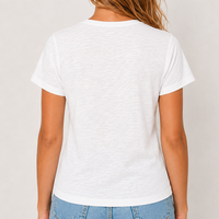T-shirt blanc personnalisé pour femme, col rond léger en coton slub, OEM ODM
