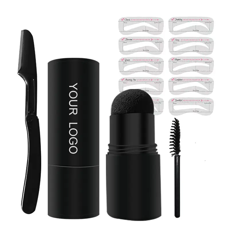 Custom Waterproof Pomade Black Tint One Step Eyebrow Stamp Shaping Kit With 10 Reusable Eyebrow Stamp And Stencil Kit