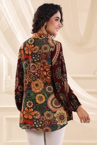 Modern Artistic <b>Boho</b> Pattern Button Down Tunic <b>Shirt</b> Premium Contemporary Casual Fashion Apparel Wear For Women - Product Image 2