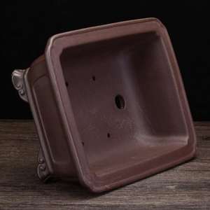 Maceta Rectangular Clásica Rústica de Arcilla Morada Hecha a Mano con Diseño Tallado a Mano, Orificio de Drenaje y Ecológica - Product Image 3