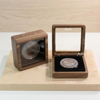 Boîte de présentation et de rangement pour une seule pièce de monnaie commémorative en bois de noyer avec couvercle transparent et capsules en plastique pour pièces de monnaie