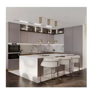 CBMmart popular 3D design livre high-end de custom made armários de cozinha lacados villa luxo cozinha ilha tabela