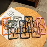 Étui de téléphone magnétique 3-en-1 avec cadre antidérapant et blocage de couleur pour Samsung S26 S25 S24 S23 Ultra, coque arrière transparente antichoc