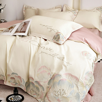 Luxueux élégant moderne pur coton brodé écologique 4 pièces ensemble de literie imprimé housse de couette taies d'oreiller draps