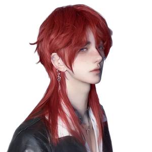 Perruque courte et droite pour homme, style queue de loup, pour cosplay, sans colle, en fibre Kanekalon, couvre-tête complet DM519 24 - Product Image 4