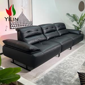 नवीनतम डिजाइन बैकरेस्ट समायोज्य सोफा आधुनिक नरम उच्च बैकरेस्ट गहरे बैठने वाले काले चमड़े के मॉड्यूलर संयोजन लिविंग रूम सोफा - Product Image 5