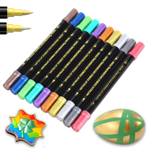 Marcadores <span class=keywords><strong>comestibles</strong></span> para decoración de galletas, marcadores metálicos de grado mejorado, bolígrafos brillantes dorados, bolígrafos para colorear alimentos con punta de doble cara - Product Image 2