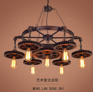 Candelabro Retro para decoración del hogar, <span class=keywords><strong>escalera</strong></span>, rueda dentada <span class=keywords><strong>de</strong></span> madera, Metal, hierro Industrial, comedor, luz colgante - Product Image 5