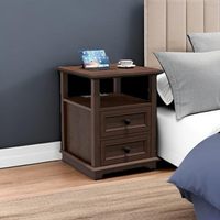 Table de chevet Combohome grande avec tiroirs, armoire de rangement en bois rustique à double charge rapide et étagère ouverte pour chambre à coucher