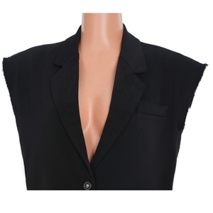 OUDINA Nouveaux Styles <span class=keywords><strong>Sans</strong></span> Manches Couleur Contrastée Épaulettes Coton Gilet Vestes Blazer Femmes Denim <span class=keywords><strong>Veste</strong></span> - Product Image 4