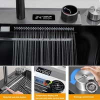 Évier de cuisine intelligent noir avec affichage numérique, multifonction, cascade, en acier inoxydable, à cuve unique, type poste de travail