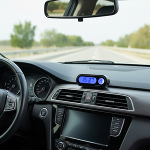 เครื่องวัดอุณหภูมินาฬิกาดิจิตอลในรถยนต์ 2 ใน 1 อุปกรณ์เสริมภายในรถยนต์ที่ใช้พลังงานจากแบตเตอรี่พลาสติกสำหรับตกแต่งรถยนต์ - Product Image 4