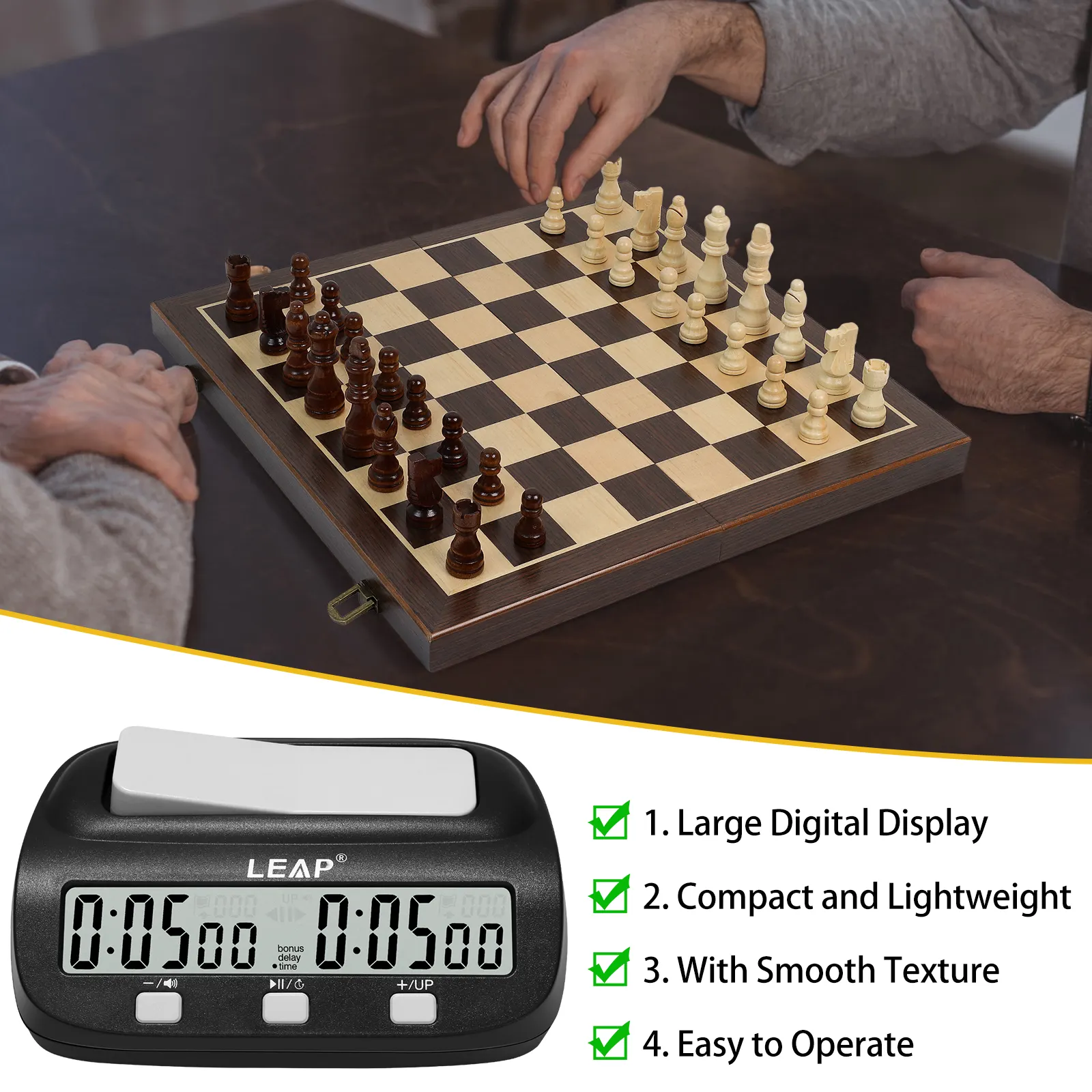 Leap màn hình lớn kỹ thuật số giá rẻ cờ vua đồng hồ hẹn giờ cờ vua trò chơi đồng hồ với tiền thưởng và sự chậm trễ với increment cho giải đấu
