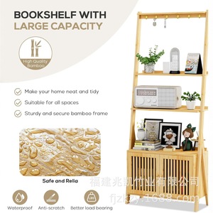 Bamboo Floor Standing <b>Coat</b> Rack 3 Tier Storage <b>Shelf</b> <b>With</b> <b>Hooks</b> Entryway Bedroom Multi Functional Organizer Cabinet - Product Image 3