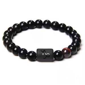 Pulsera de piedra Natural de 8mm para hombres y mujeres, ónix negro, Ojo de Tigre, obsidiana, horóscopo, encanto, pulsera elástica del zodiaco, <span class=keywords><strong>pareja</strong></span>, Unisex - Product Image 1