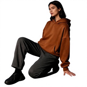 <b>Women's</b> Oversized Hooded <b>Sweatshirt</b> Solid Color Knitted Cotton Full Sleeve Autumn Wear Breathable Pockets Style - Product Image 1