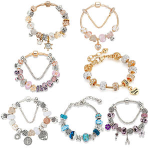 Europeo DIY de cadena de serpiente de oro cadena de seguridad Rosa <span class=keywords><strong>Chamilia</strong></span> pulsera de cuentas de cristal lleno de amor colgante del encanto del corazón pulsera - Product Image 6