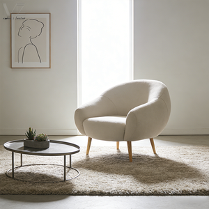 Moda soggiorno mobili semplice gamba nordica in legno singolo Boucle sedie a sdraio Sillon moderno Boucle accento sedia - Product Image 2