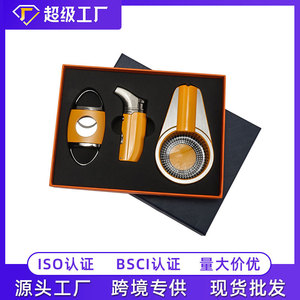 Cigar Gift Box Set 3-Piece Windproof <b>Lighter</b> Stainless Steel Customizable Business Gift - Product Image 5