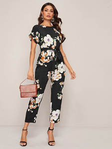 Tute da donna sexy e alla moda all'ingrosso con stampa personalizzata di alta qualità pagliaccetti di fiori casual eleganti tute da donna - Product Image 2