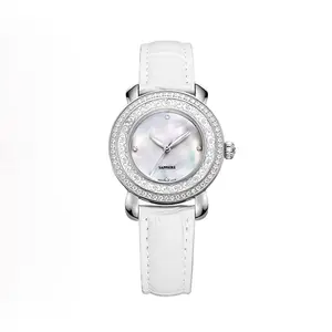 OEM豪华钻石表边手表品牌天然珍珠表盘石英女士手表