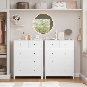 Grand <span class=keywords><strong>Coffre</strong></span> Blanc Salon Chambre Meuble <span class=keywords><strong>de</strong></span> Rangement en Bois Tallboy Commode à 5 Tiroirs, Commode à Tiroirs - Product Image 2