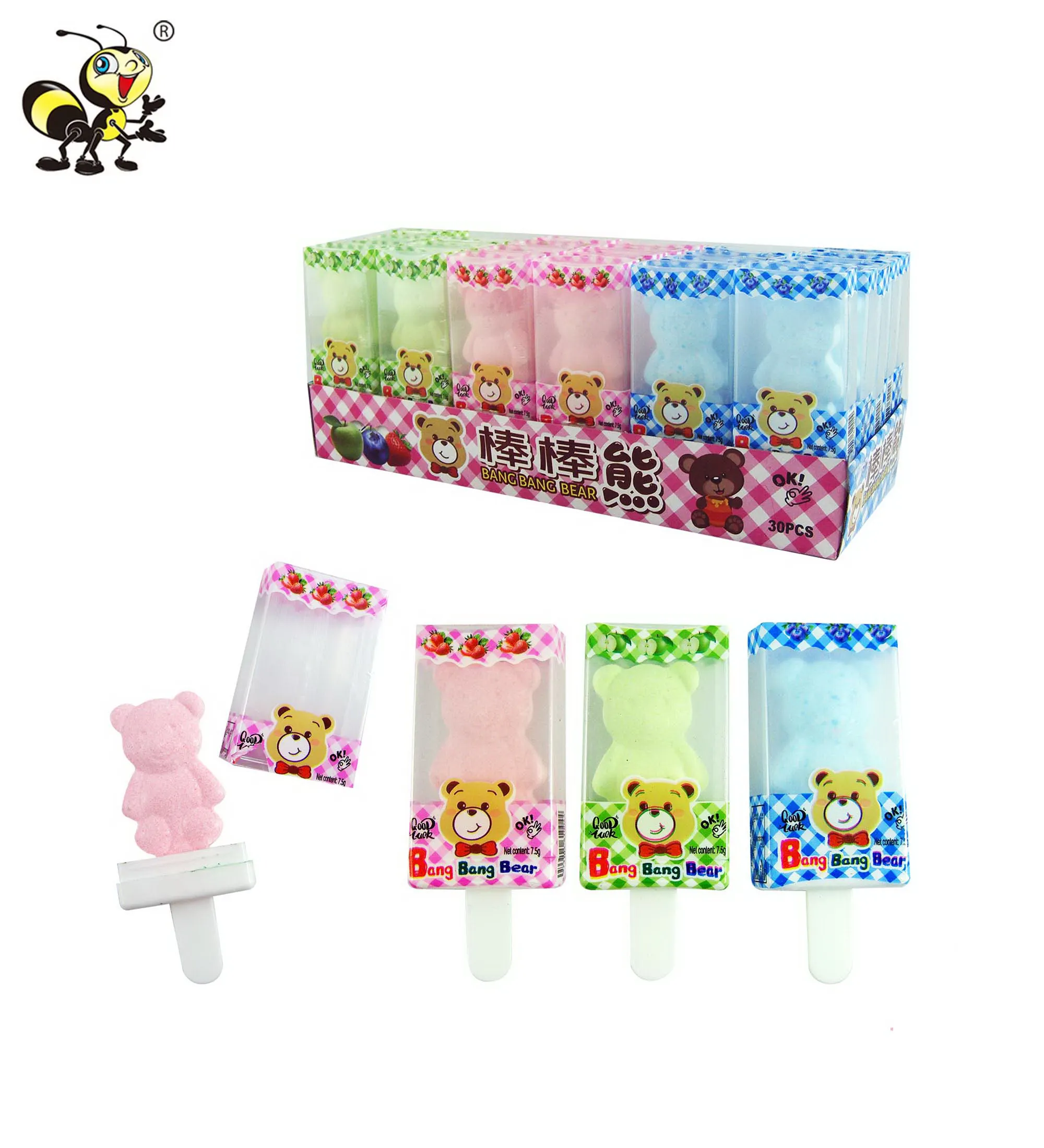 OEM push pop candy hall stick unico orsetto gommoso caramelle e dolci bar caramelle dure acide
