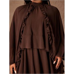 Vestido de Gasa para Mujer Tallas Grandes, Cuello Alto, Manga Larga, Corte A, con Volantes en Capas, Cintura Imperio, Estilo Y2K - Product Image 5