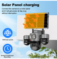 Caméra de surveillance extérieure PTZ solaire 4G OEM d'usine à 3 objectifs, mode basse consommation AOV, enregistrement 24/7, batterie 6MP, sans Wi-Fi