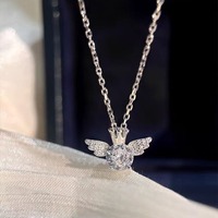 Collier Couronne Ailes d'Ange en Argent Sterling 925 avec Zircon, Pendentif Délicat