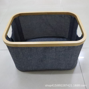 Factory-made custom bamboo hoop fabric <b>basket</b>, 600D Oxford cloth laundry <b>basket</b>, <b>foldable</b> bathroom storage box. - Product Image 3
