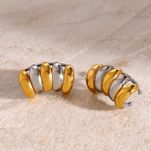 <b>Clip</b>-On Earrings Geometric Color-Blocked Gold Silver Stainless Steel Party Fashion Jewelry - Product Image 1
