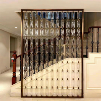 Paravent de séparation de pièce en métal sur mesure haut de gamme, en acier inoxydable, avec cloison en verre et briques de cristal