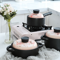 Pot en céramique peint à la main résistant aux hautes températures avec couvercle en céramique, design rétro, adapté aux cuisinières à gaz ; polyvalent pour les soupes et le riz