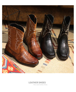 Botas Vaqueras Bordadas de PU para Mujer, Estilo Slip-On con Punta Reforzada, Tacón Grueso, Media Pantorrilla, Cómodas para Invierno, Vintage, Negras, Modelo Knight - Product Image 6