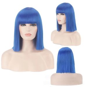 Peluca Corta y Lisa para Mujer, Marca BoBo, Talla Pequeña, en Varios Colores (Marrón Claro, Azul, Verde, Gris, Blanco, Negro, Rojo, Rosa), con Flequillo Recto, Ideal para Discotecas y Cosplay - Product Image 4