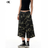 Shorts cargo unisexe 11KN personnalisables camouflage multi-poches - Short de travail à jambe large et ourlet brut en coton lavé de qualité supérieure