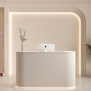 Mostrador de Recepción Curvo Moderno, Mostrador de Caja de Madera, Mostrador Frontal Minimalista para Hotel, Salón, Oficina - Product Image 1