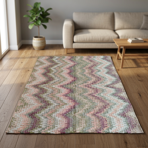 Alfombra Vintage de Diseño Geométrico, Alfombra Suave de Color Rosa Pastel, Morado y Verde, Rectangular, para Sala de Estar o Dormitorio - Product Image 1