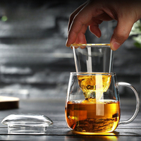 WELAND Tasse à thé en verre avec infuseur et couvercle, grande tasse à thé en borosilicate de 17oz/500ml, tasse transparente pour thé en vrac, thé en fleurs, sachets de thé