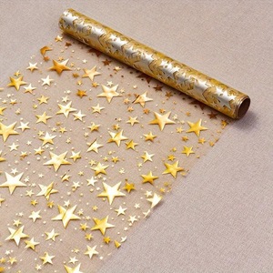 French Minimalist Home Decor Table <b>Runner</b> Sequined Foil Rose Gold Metallic Mesh Star-shaped Details Eco-Friendly - Product Image 1