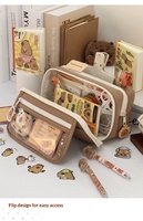 Trousse à crayons Kawaii Capybara grande capacité avec fenêtre transparente, organiseur de papeterie multi-compartiments pour étudiants