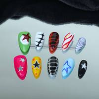 Uñas artificiales hechas a mano, forma de almendra, estilo pintado a mano de colores brillantes, fábrica reutilizable de alta calidad al por mayor.