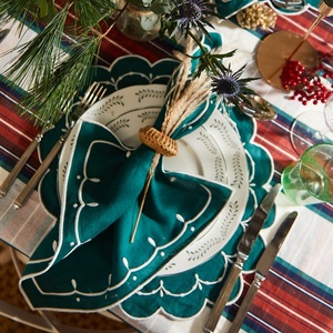Double Embroidered Edge Pure <b>Linen</b> Flax Placemat for Hotel Scalloped <b>Table</b> <b>Cloth</b> Cotton <b>Linen</b> Napkins Custom Monogrram Pattern - Product Image 2