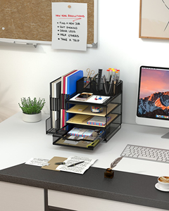 Office Desk Organizer with Upright <b>File</b> Holder 4-Tier Metal Lightweight Letter Paper <b>Tray</b> - Product Image 4