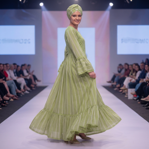 Ultra Friendly Green Rayon Floral Embroidered Maxi Dress Long Bishop Sleeves Women Modest Islamic Party Wear Traditional <b>African</b> - Product Image 3
